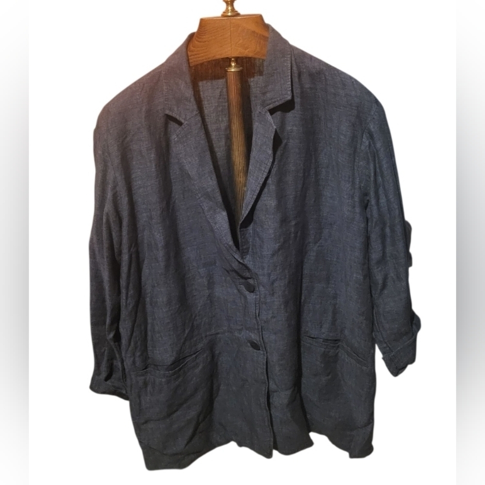 Eileen Fisher Charcoal Washed Organic Linen Delave Jacket Oversized Size Large